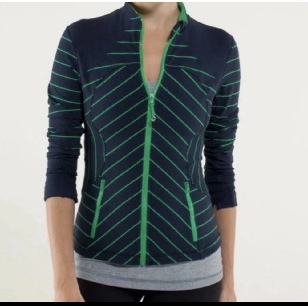 Vintage‎ Lululemon Forme Jacket Slalom Stripe Inkwell Green Bean-XS/S